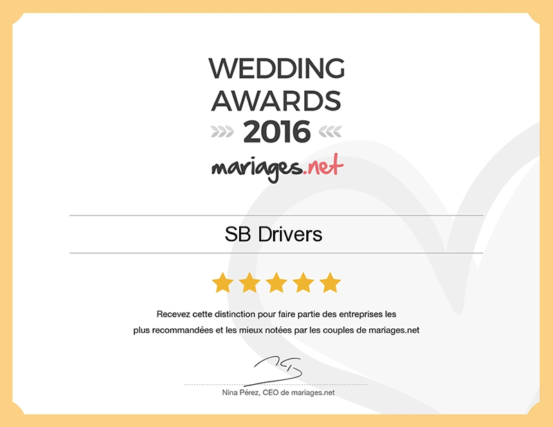 SB Drivers has received the 2016 Wedding Awards from the Car category