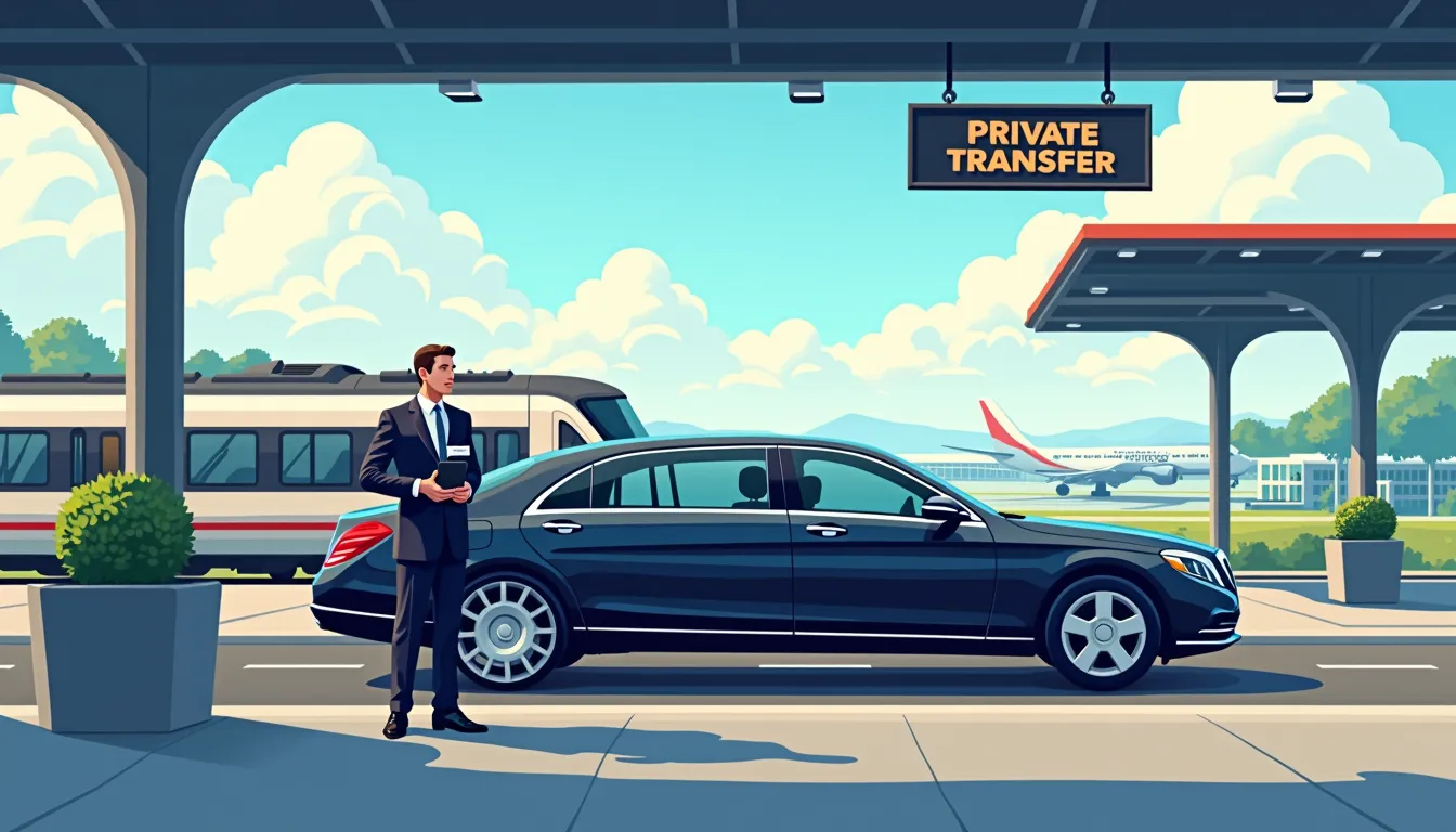 Illustration d'un chauffeur privé attendant son client pour un transfert gare aéroport